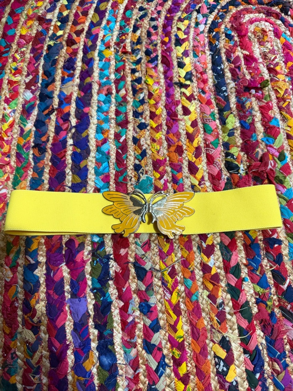 70’s VINTAGE Yellow Elastic Belt with Butterfly Buckle